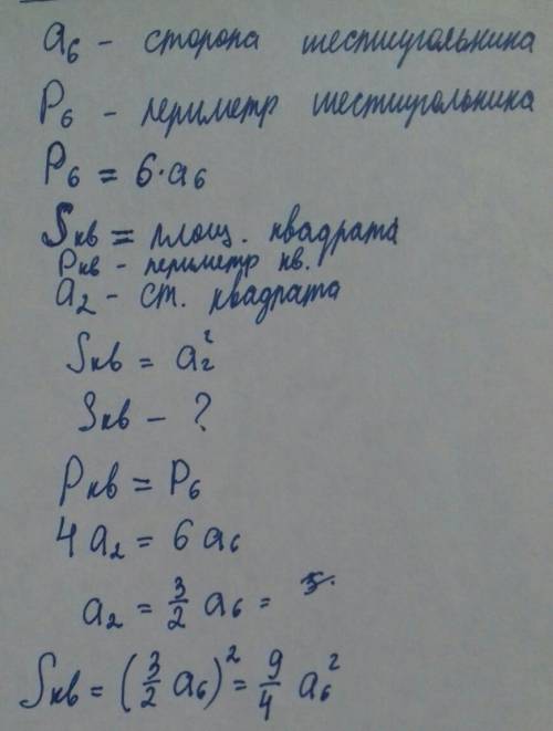 33. Найдите площадь квадрата, который имеет такой же периметр, как шестиугольник, у которого длины в
