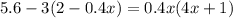 5.6 - 3(2 - 0.4x) = 0.4x(4x + 1)