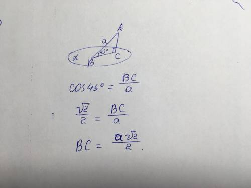 Похила дорівнює a , і утворює з площиною кут 45 °. Знайти її проекцію на площину