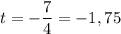 t = - \dfrac{7}{4} = -1,75