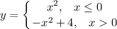 \displaystyle y=\left \{ {{x^2,\;\;\;x\leq 0} \atop {-x^2+4},\;\;\;x0} \right.