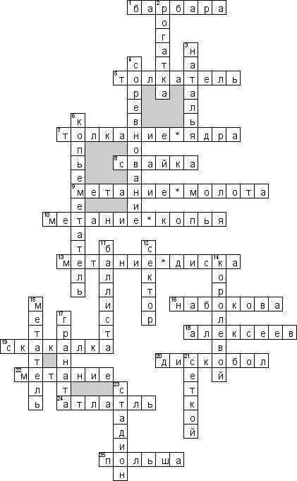 Составить кроссворд на тему метание мяча-20 слов