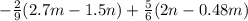 - \frac{2}{9} (2.7m - 1.5n) + \frac{5}{6} (2n - 0.48m)