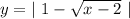 y=|\ 1-\sqrt{x-2}\ |