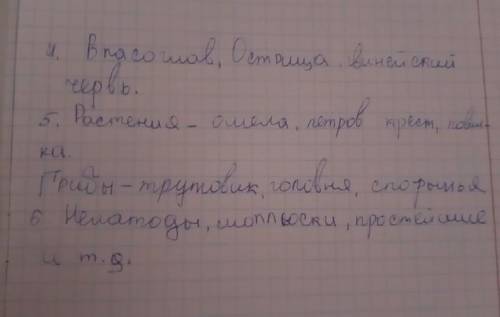 4. Назовите бактерий-паразитов. 5. Приведите примеры паразитов среди растений и грибов. 6. Назовите