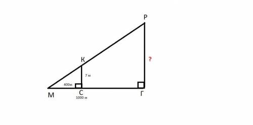 Человек находясь у подножия горы (точкаМ) видит верх столба (точкаК) и верхнюю точку скалы (Р), прич