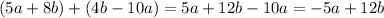 (5a + 8b) + (4b - 10a) = 5a + 12b - 10a = - 5a + 12b