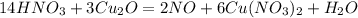 14HNO_3 + 3Cu_2O = 2NO + 6Cu(NO_3)_2 + H_2O