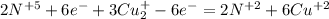 2N^{+5} + 6e^- + 3Cu_2^{+} - 6e^- = 2N^{+2} + 6Cu^{+2}