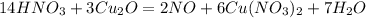 14HNO_3 + 3Cu_2O = 2NO + 6Cu(NO_3)_2 + 7H_2O