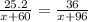 \frac{25.2}{x + 60} = \frac{36}{x + 96}