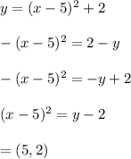 y=(x-5)^2+2\\\\-(x-5)^2=2-y\\\\-(x-5)^2=-y+2\\\\(x-5)^2=y-2\\\\= (5,2)