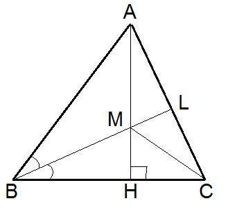 Высота АН и биссектриса BL остроугольного треугольника АВС пересекаются в точке М. Известно, что уго