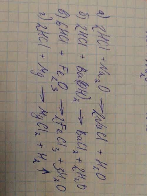 Напишіть рівняння реакцій взаємодії хлоридної кислоти: а) з натрій оксидом; б) з барій гідроксидом;