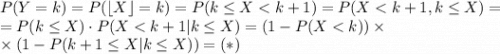 P(Y=k)=P(\lfloor X\rfloor=k)=P(k\leq X