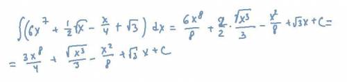 Интеграл (6x^7 + 1/2 x^1/2 - x/4 + корень 3) dx