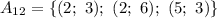 A_{12}=\{(2;\ 3);\ (2;\ 6);\ (5;\ 3)\}