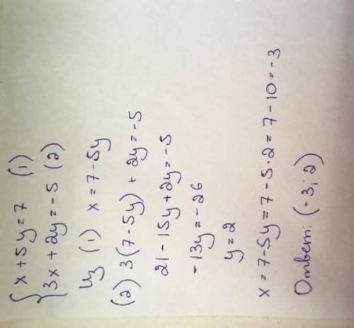 , 7 класс 1. Решить систему уравнений подстановки: (х+ 5y = 7, (3х + 2y = -5. 2. Решить систему урав