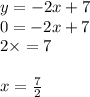 y = - 2x + 7 \\ 0 = - 2x + 7 \\ 2 \times = 7 \\ \\ x = \frac{7}{2}