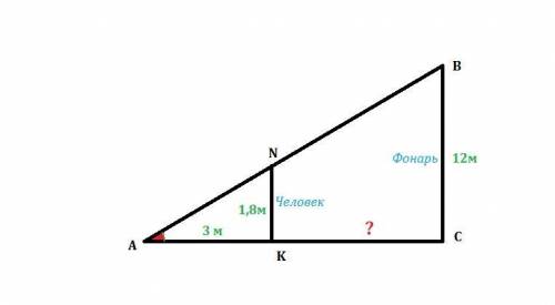 :: Высота уличного фонаря равна 12 м. На какое расстояние нужно отойти от него человеку с ростом 180