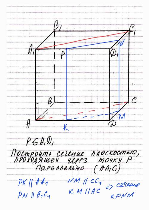 Построить сечение плоскостью, проходящей через точку P параллельно (AA1C1)