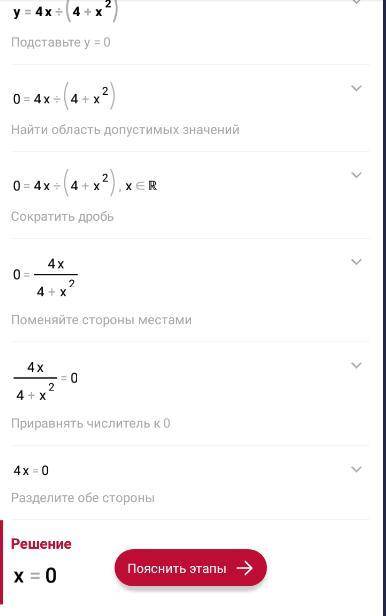 Полное исследование функции и построение её графика y=4x/(4+x^2)