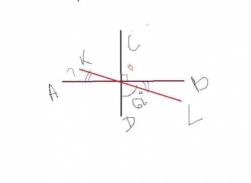 прямі AB,CD і Kl перетинаються в точці О причому АВ перпендикулярна CD. знайдіть градусів міру кута