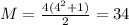 M = \frac{4(4^2+1)}{2} = 34