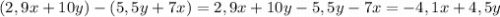 \displaystyle (2,9x+10y)-(5,5y+7x)=2,9x+10y-5,5y-7x=-4,1x+4,5y