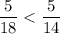 \dfrac{5}{18} < \dfrac{5}{14}
