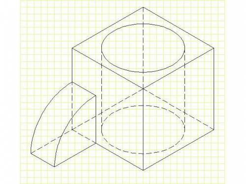 с черчением.Нужно начертить третий вид,какая фигура в итоге получается.Отметить невидимые контуры