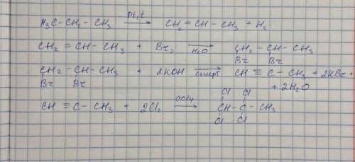 C3h8-c3h6-c3h6br2-c3h4-c3h4cl4 осуществите цепочку превращений