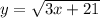 y=\sqrt{3x+21}