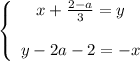 \left \{ \begin{array}{ccc} x+\frac{2-a}{3} =y \\ \\ y-2a-2 =-x \end{array}\right