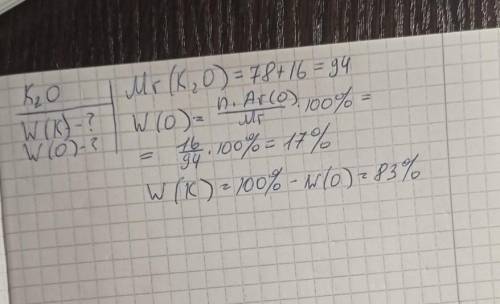 Розрахуй масові частки елементів у сполуці К2О