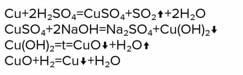 за решениеCu →CuSO4→ Cu(OH)2→ CuO→ Cu