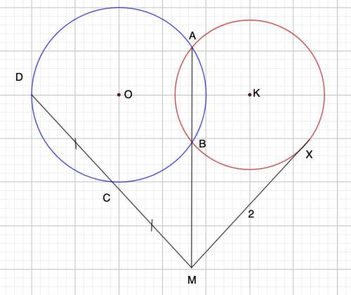 хелп ми . Две окружности пересекаются в точках А и В. Из точки М на прямой АВ проведена секущая МСД