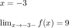 x=-3\\\\\lim_{x \to -3-} f(x)=9