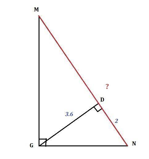 В прямоугольном треугольнике MNG высота GD , проведенная из прямого угла, равна 3,6 . Найди значение