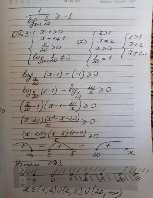 Решить 1/log(x-1)^x/20≥-1​