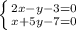 \left\{{{2x-y-3=0} \atop {x+5y-7=0}} \right.