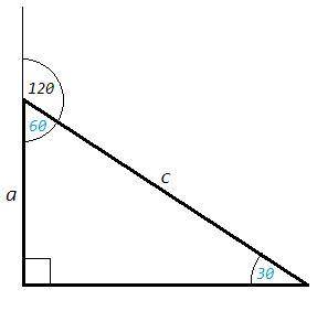 Один из внешних углов прямоугольного треугольника равен 120 градусов. найдите длину гипотенузы, если