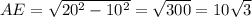 AE=\sqrt{20^{2}-10^{2}}=\sqrt{300}=10\sqrt{3}