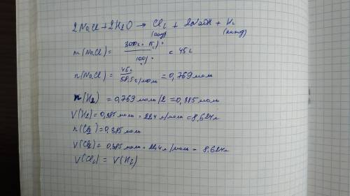 Решить , ! при электролизе 15% раствора хлорида натрия массой 300 г на катоде выделился газ.вычислит