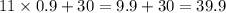 11 \times 0.9 + 30 = 9.9 + 30 = 39.9