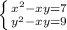 \left \{ {{x^{2}-xy=7 } \atop {y^{2}-xy=9 }} \right.