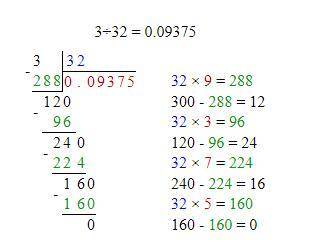 Выполните деление л)3÷32( только в столбик)