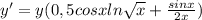 \(y'=y(0,5cosxln\sqrt{x}+\frac{sinx}{2x})\)