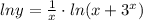 lny=\frac{1}{x}\cdot ln(x+3^{x})