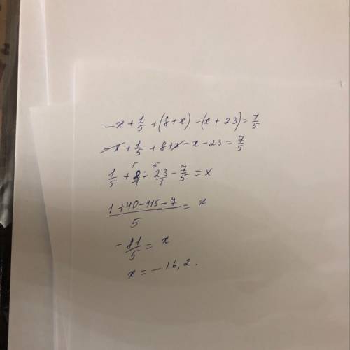 -x+\frac{1}{5}+(8+x)-(x+23)=\frac{7}{5}
